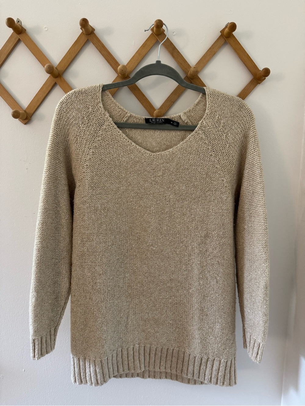 Ralph Lauren Beige V-Neck Knit Sweater